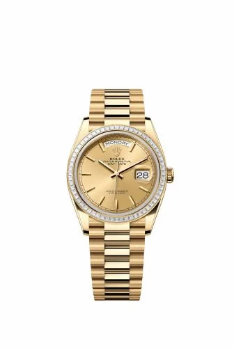 Rolex Day-Date 36 Yellow Gold - Baguette / Champagne / President 128398TBR-0010 (m128398tbr-0010)